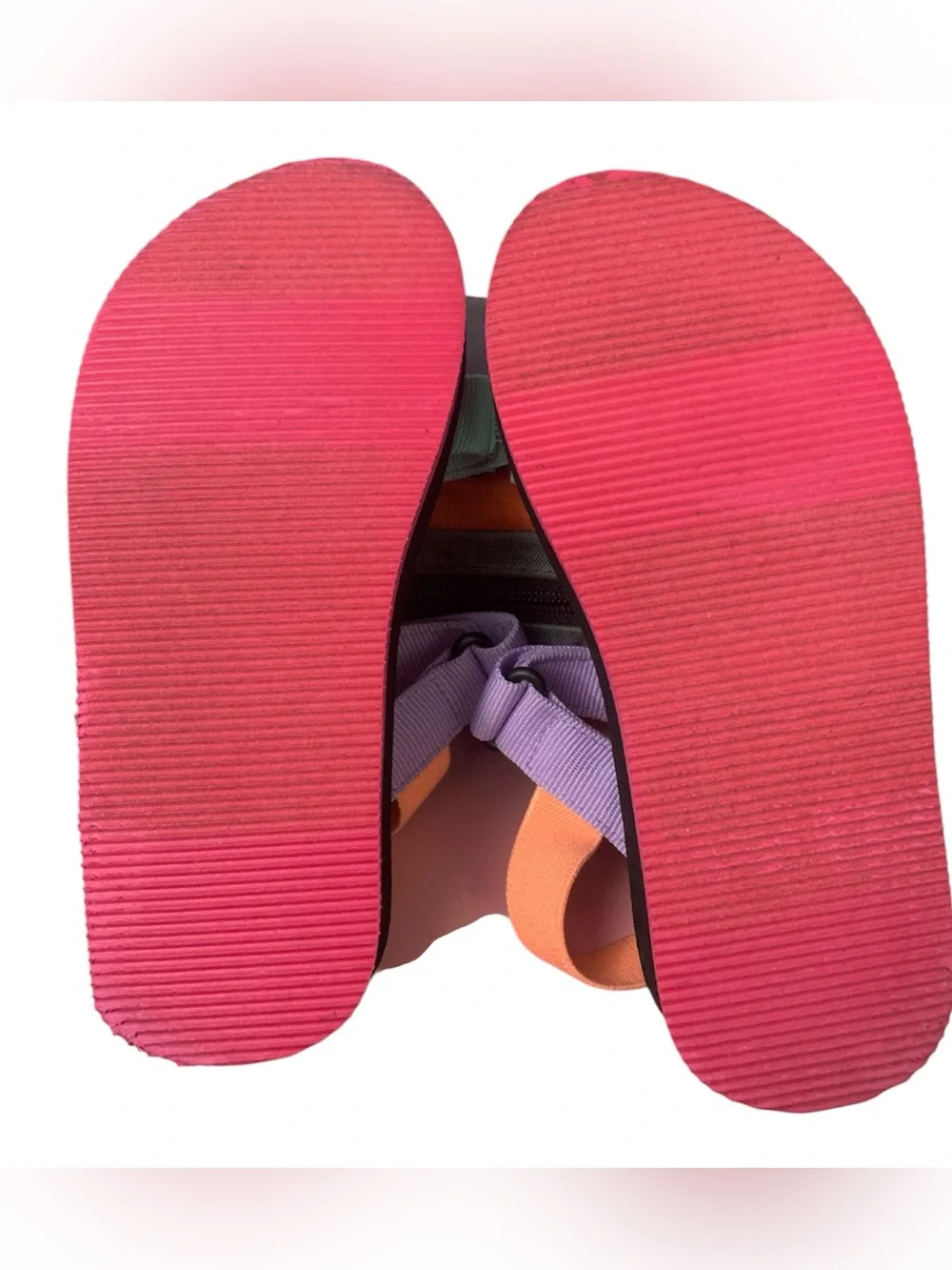The Children's Place Black Sandals with Pink and Purple Velcro Straps Girl 13